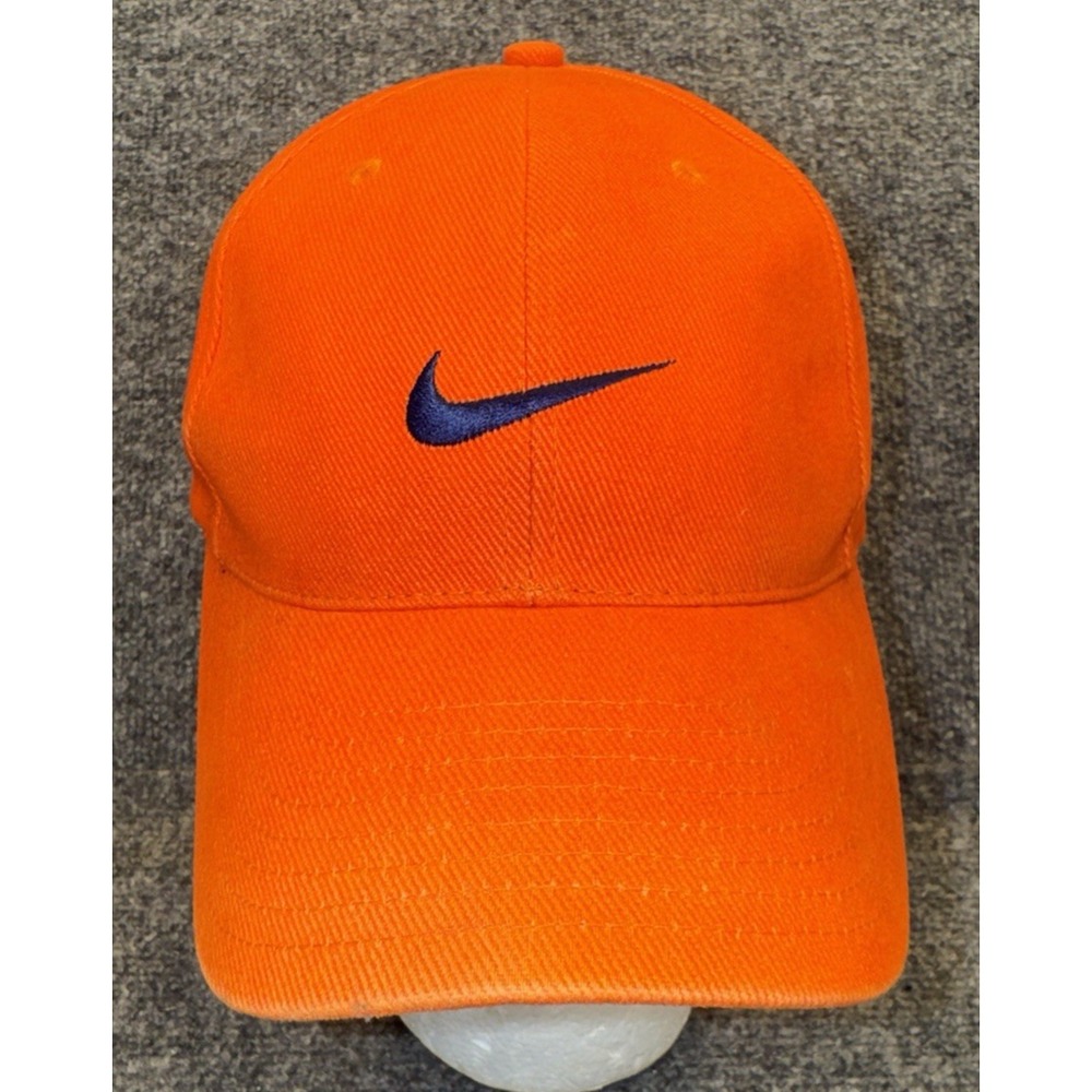 Nike Swoosh Orange Snapback Hat Cap Navy Logo One Size Vintage Style